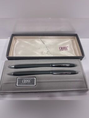 Cross 2101 Gray Ballpoint Pen & Mechanical Pencil Set with Original Box